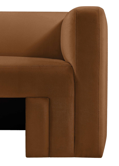Velvet Upholstered Loveseat with Soft Saddle Brown Velvet, Solid Wood Frame, 63" W x 34.5" D x 28" H, Saddle