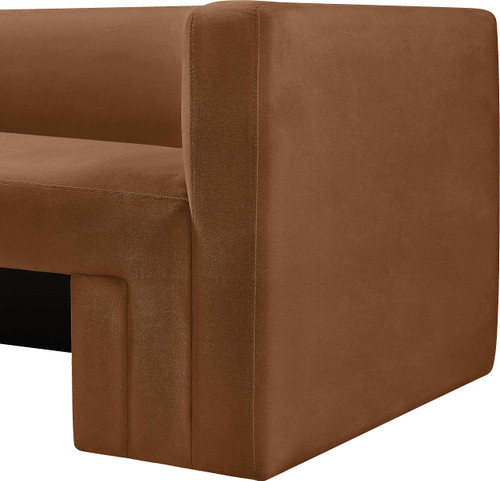 Velvet Upholstered Loveseat with Soft Saddle Brown Velvet, Solid Wood Frame, 63" W x 34.5" D x 28" H, Saddle