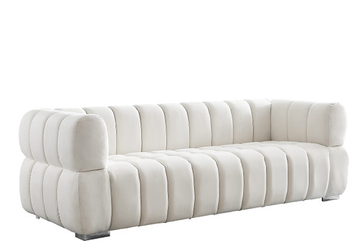 Velvet Upholstered Sofa with Deep Biscuit Tufting, 91" W x 35" D x 29.5" H