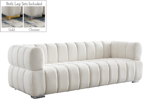 Velvet Upholstered Sofa with Deep Biscuit Tufting, 91" W x 35" D x 29.5" H
