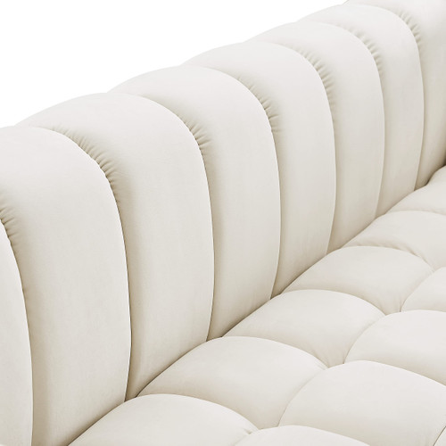 Velvet Upholstered Sofa with Deep Biscuit Tufting, 91" W x 35" D x 29.5" H