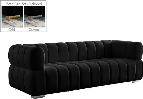 Velvet Upholstered Sofa with Deep Biscuit Tufting, 91" W x 35" D x 29.5" H