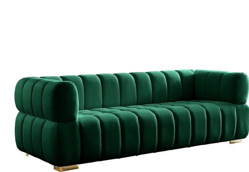 Velvet Upholstered Sofa with Deep Biscuit Tufting, 91" W x 35" D x 29.5" H