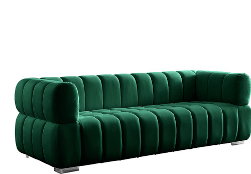 Velvet Upholstered Sofa with Deep Biscuit Tufting, 91" W x 35" D x 29.5" H