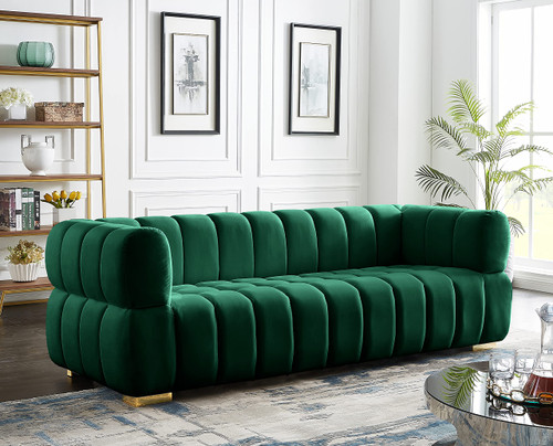 Velvet Upholstered Sofa with Deep Biscuit Tufting, 91" W x 35" D x 29.5" H