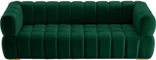 Velvet Upholstered Sofa with Deep Biscuit Tufting, 91" W x 35" D x 29.5" H
