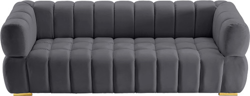 Velvet Upholstered Sofa with Deep Biscuit Tufting, 91" W x 35" D x 29.5" H