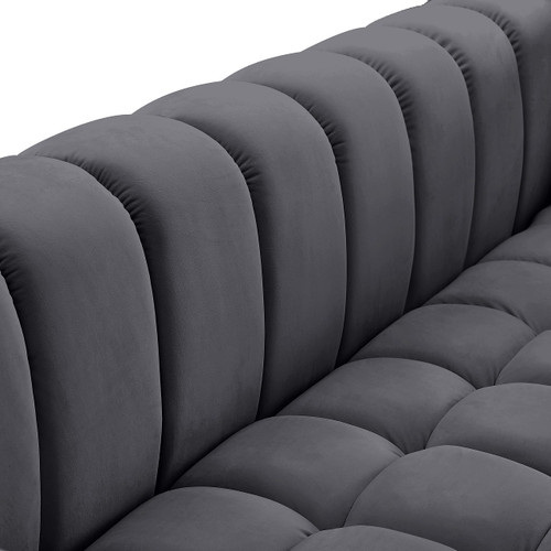 Velvet Upholstered Sofa with Deep Biscuit Tufting, 91" W x 35" D x 29.5" H