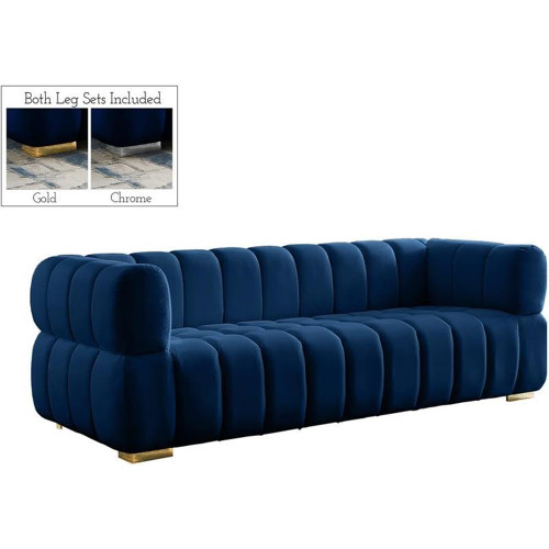 Velvet Upholstered Sofa with Deep Biscuit Tufting, 91" W x 35" D x 29.5" H