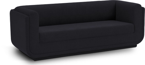 Linen Textured Fabric Upholstered Sofa with Soft Black Linen Textured Fabric, Rounded Arms, 86.5" W x 33.5" D x 29" H, Black
