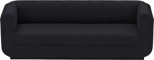 Linen Textured Fabric Upholstered Sofa with Soft Black Linen Textured Fabric, Rounded Arms, 86.5" W x 33.5" D x 29" H, Black