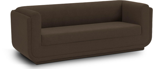 Linen Textured Fabric Upholstered Sofa with Soft Brown Linen Textured Fabric, Rounded Arms, 86.5" W x 33.5" D x 29" H, Brown