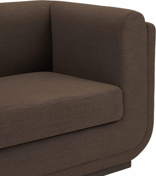 Linen Textured Fabric Upholstered Sofa with Soft Brown Linen Textured Fabric, Rounded Arms, 86.5" W x 33.5" D x 29" H, Brown