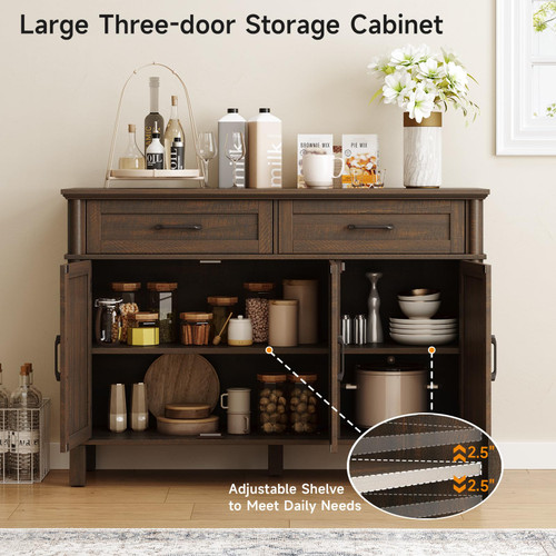 48 Inch Buffet Cabinet with Storage, Brown