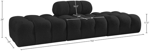 Modular Sectional with Rich Black Boucle Fabric, Modular to Create Infinite Configurations, 102" W x 34" D x 28" H, Black