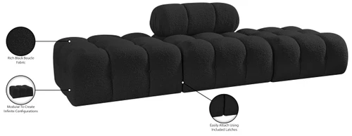 Modular Sectional with Rich Black Boucle Fabric, Modular to Create Infinite Configurations, 102" W x 34" D x 28" H, Black