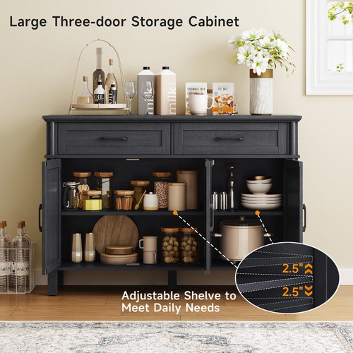 48 Inch Buffet Cabinet with Storage, Black