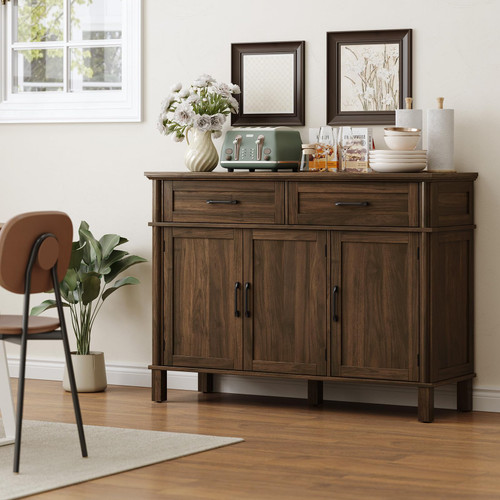 48 Inch Buffet Cabinet with Storage, Walnut