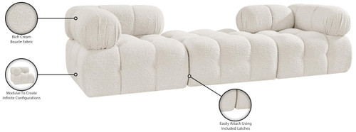 Modular Sectional with Rich Cream Boucle Fabric, Modular to Create Infinite Configurations, 102" W x 34" D x 28" H, Cream