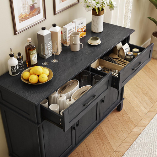 55 Inch Buffet Cabinet with Storage, Black