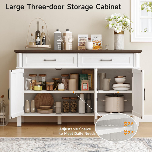 55 Inch Buffet Cabinet with Storage, Off White