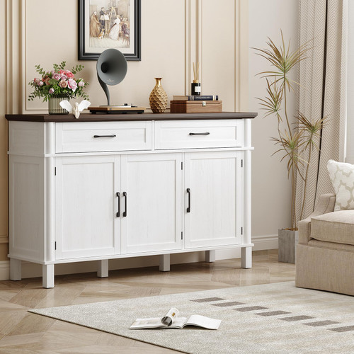 55 Inch Buffet Cabinet with Storage, Off White