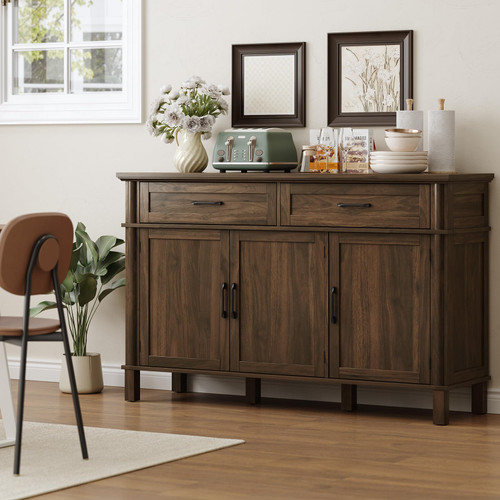 55 Inch Buffet Cabinet with Storage, Walnut