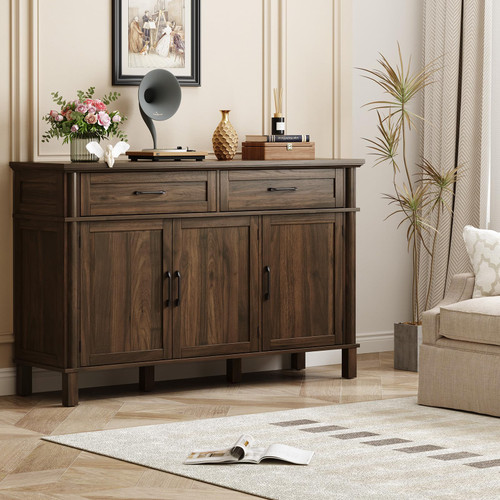 55 Inch Buffet Cabinet with Storage, Walnut