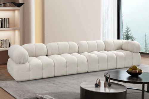 Modular Sofa with Rich Cream Boucle Fabric, Modular to Create Infinite Configurations, 136" W x 34" D x 28" H, Cream