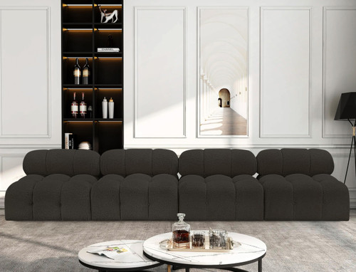 Modular Sofa with Rich Brown Boucle Fabric, Modular to Create Infinite Configurations, 136" W x 34" D x 28" H, Brown