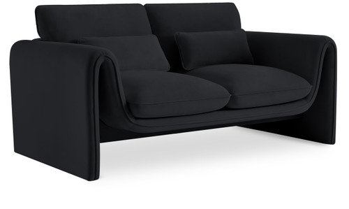 Velvet Upholstered Loveseat with Soft Black Velvet Fabric, Curved Arms, 64" W x 38" D x 31" H, Black
