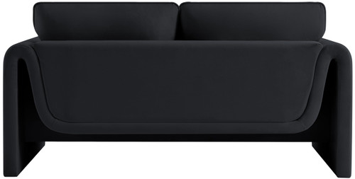 Velvet Upholstered Loveseat with Soft Black Velvet Fabric, Curved Arms, 64" W x 38" D x 31" H, Black