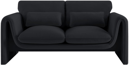 Velvet Upholstered Loveseat with Soft Black Velvet Fabric, Curved Arms, 64" W x 38" D x 31" H, Black