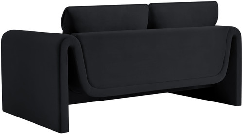 Velvet Upholstered Loveseat with Soft Black Velvet Fabric, Curved Arms, 64" W x 38" D x 31" H, Black