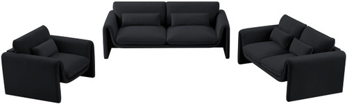 Velvet Upholstered Loveseat with Soft Black Velvet Fabric, Curved Arms, 64" W x 38" D x 31" H, Black