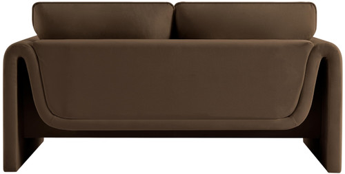 Velvet Upholstered Loveseat with Soft Brown Velvet Fabric, Curved Arms, 64" W x 38" D x 31" H, Brown