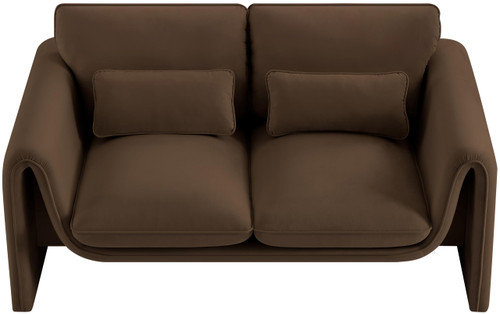 Velvet Upholstered Loveseat with Soft Brown Velvet Fabric, Curved Arms, 64" W x 38" D x 31" H, Brown