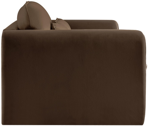 Velvet Upholstered Loveseat with Soft Brown Velvet Fabric, Curved Arms, 64" W x 38" D x 31" H, Brown