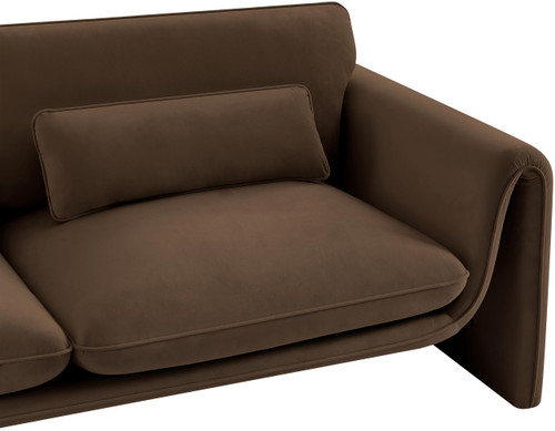 Velvet Upholstered Loveseat with Soft Brown Velvet Fabric, Curved Arms, 64" W x 38" D x 31" H, Brown