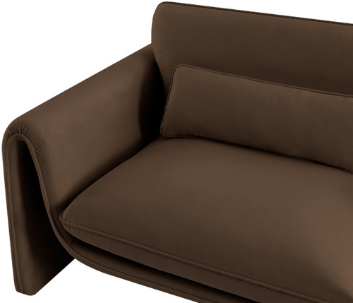 Velvet Upholstered Loveseat with Soft Brown Velvet Fabric, Curved Arms, 64" W x 38" D x 31" H, Brown