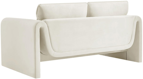 Velvet Upholstered Loveseat with Soft Cream Velvet Fabric, Curved Arms, 64" W x 38" D x 31" H, Cream