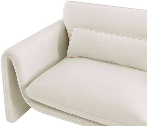 Velvet Upholstered Loveseat with Soft Cream Velvet Fabric, Curved Arms, 64" W x 38" D x 31" H, Cream