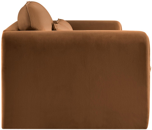 Velvet Upholstered Loveseat with Soft Saddle Velvet Fabric, Curved Arms, 64" W x 38" D x 31" H, Saddle