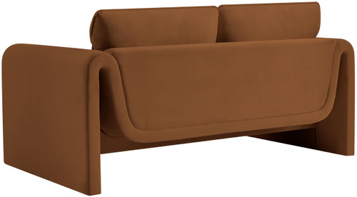 Velvet Upholstered Loveseat with Soft Saddle Velvet Fabric, Curved Arms, 64" W x 38" D x 31" H, Saddle
