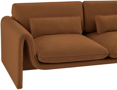 Velvet Upholstered Loveseat with Soft Saddle Velvet Fabric, Curved Arms, 64" W x 38" D x 31" H, Saddle