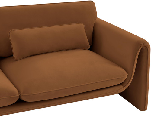 Velvet Upholstered Loveseat with Soft Saddle Velvet Fabric, Curved Arms, 64" W x 38" D x 31" H, Saddle
