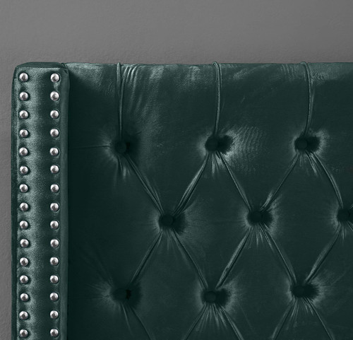 Aiden Collection Modern | Contemporary Velvet Upholstered Bed with Deep Button Tufting, Solid Wood Frame, and Custom Chrome Legs, Twin, Green