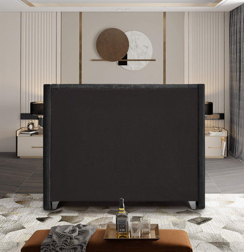 Aiden Collection Modern | Contemporary Velvet Upholstered Bed with Deep Button Tufting, Solid Wood Frame, and Custom Chrome Legs, Queen, Black