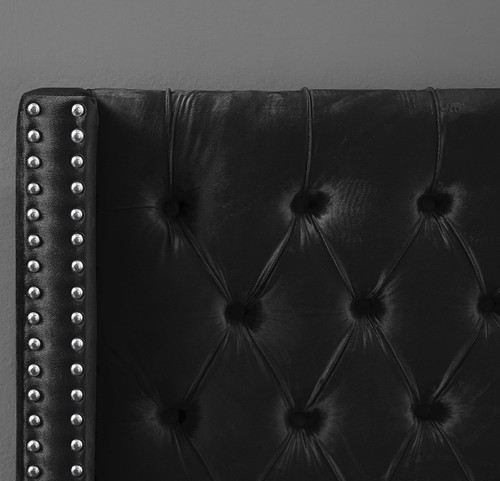 Aiden Collection Modern | Contemporary Velvet Upholstered Bed with Deep Button Tufting, Solid Wood Frame, and Custom Chrome Legs, Queen, Black