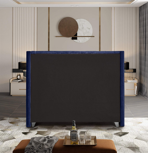 Aiden Collection AidenNavy-K Modern | Contemporary Velvet Upholstered Bed with Deep Button Tufting, Solid Wood Frame, and Custom Chrome Legs, King, Navy, 88" W x 86" D x 56" H